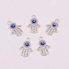 5入組鑲嵌水晶手淺藍色土耳其眼耳環項鍊珠寶製作用手掌吊墜 - 銀色 - 查看 7