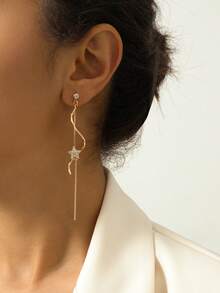 1 對時尚派對星形耳環,帶水鑽細節和撞色流蘇,銅材質 - 金黃色 - 查看 11