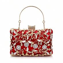 Khoét Hở Phong Cách Buổi Tối Túi Kim Cương Dây Kim Loại Đeo Vai Túi Xách Ren Dự Tiệc Sang Trọng Clutch Ví Tặng BagMerry - Đỏ - Xem 3