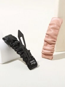 3pcs/set Pleated Leather Rectangle Shaped Hair Clips - Multicolor - View 3