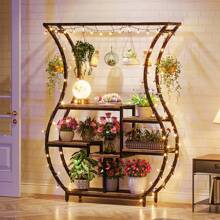 Tribesigns 6-Tier Plant Stand, 70.9 Inch Tall Plant Shelf With 10 Hanging Hooks, Vase Shape Ladder Plant Stand, Multi-Purpose Plant Display Rack For Indoor, Balcony, Living Room, Rustic Brown Home Decor Furniture, Brown - Brown - View 7