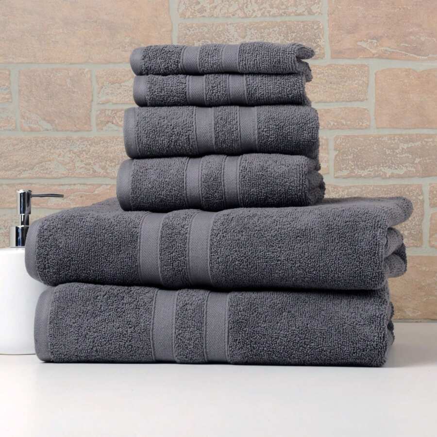Bibb Home 6 Piece Egyptian Cotton Towel Set - Solid Charcoal - View 1