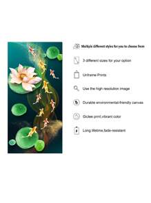 1張復古帆布牆藝,中式紅色錦鯉好運魚油畫海報,適用於牆面裝飾