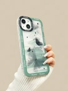 Butterfly Painting Thickened Transparent Square Anti-Fall Protective Case With Added Floral Wrist Strap Compatible With IPhone 15 Series XR/ 7/ 8, IPhone 15 Pro Max/ 13/ 14/ 11/ P12/ XS, Soft Shockproof TPU Border With Painting Compatible With IPhone 11Pro, New Arrival - Multicolor - View 5