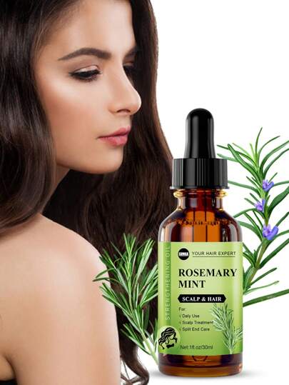Aceite Fortalecedor Para El Cabelludo Y El Cabello De Romero Y Menta Con Biotina Y Aceites Esenciales, Tratamiento Nutritivo Para Puntas Abiertas Y Cabelludo Seco, Para Todo Tipo De Cabello (30 Ml)