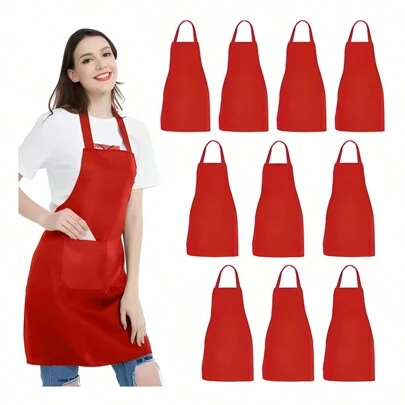Paquete de 10 delantales de cocina: delantales de trabajo multiusos con espalda cruzada, bolsillos y correas ajustables para hombres, mujeres, barbacoas, restaurantes, repostería y chefs (negro, rosa, rojo, amarillo, verde, café, vino, rojo, azul, morado y naranja)