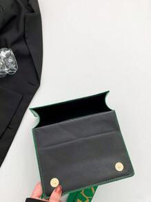 女士時尚極簡設計壓花迷你格子流蘇包,鋪棉手提包 - 綠色 - 查看 7