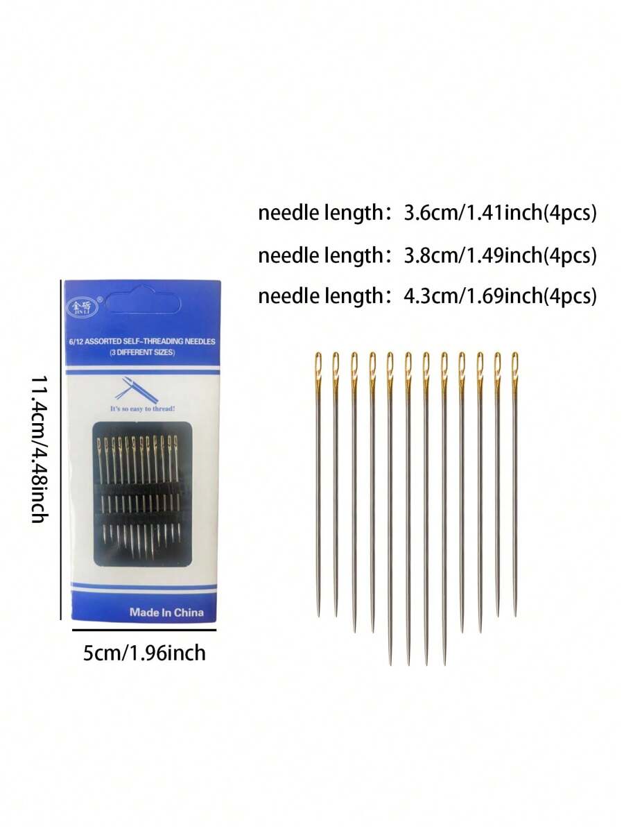 12pcs 45mm Self Threading Needle, Embroidery Needles For Hand Sewing