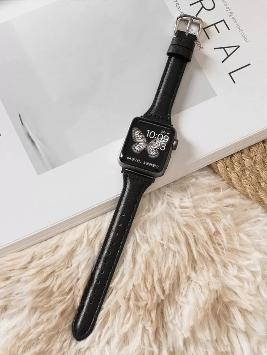 1 Dây đeo đồng hồ mỏng cổ điển thời trang cho nam nữ bằng da màu đen tương thích với dây đeo đồng hồ Apple S8 S9 S10 S11 45mm 44mm 38mm 40mm 41mm 42mm 49mm 46mm Vòng đeo tay đồng hồ thông minh thể thao cho Series/Ultra/Se/11/10/9/7/6/5/4/3/2/1, Dây đeo đồng hồ thông minh thời trang
