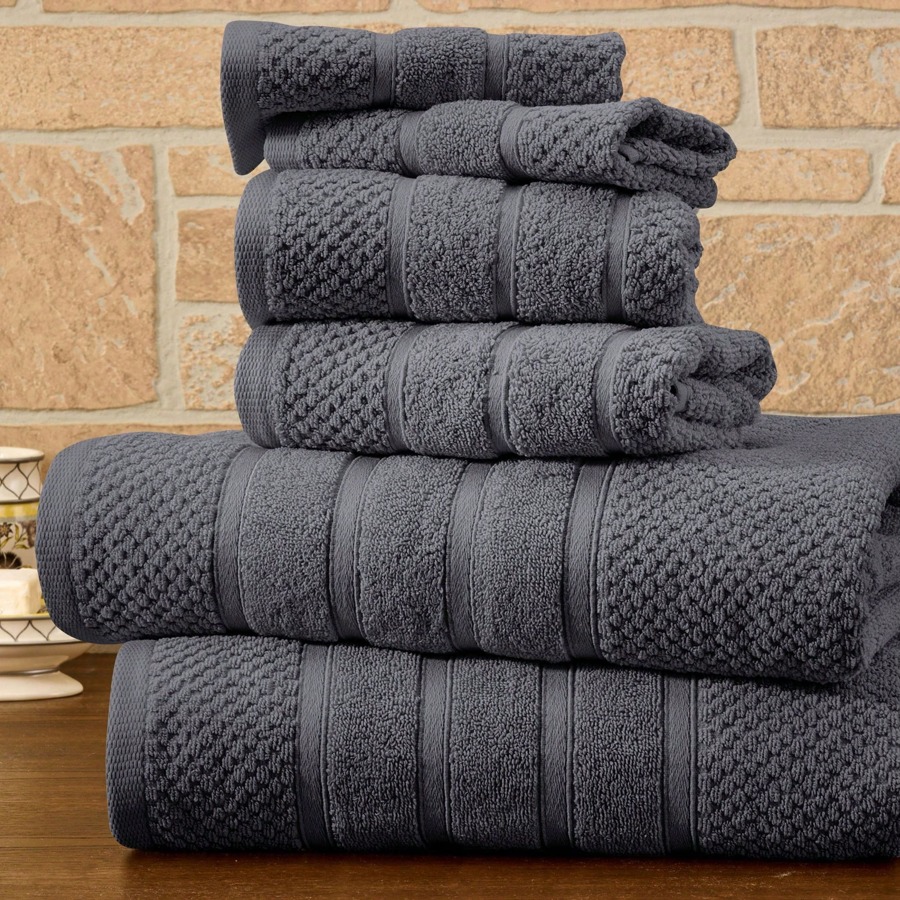 Bibb Home 6 Piece Egyptian Cotton Towel Set - Popcorn Charcoal - View 1