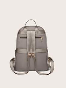 Ladies' Plain Color High Capacity Backpack, Simple Casual Student Backpack For Travel And Storage - Khaki - View 5