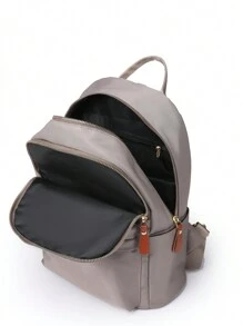 Ladies' Plain Color High Capacity Backpack, Simple Casual Student Backpack For Travel And Storage - Khaki - View 7