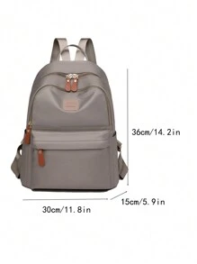 Ladies' Plain Color High Capacity Backpack, Simple Casual Student Backpack For Travel And Storage - Khaki - View 3
