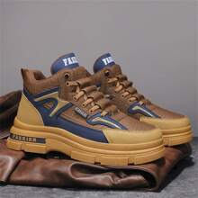 2023年秋冬男士新款切爾西靴,英倫風格,高頂,厚底,時尚休閒,保護踝靴 - 卡其色 - 查看 1