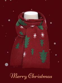 1條聖誕圍巾,編織聖誕樹暖和圍巾,冬季必備,聖誕節禮物 - 紅色 - 查看 2