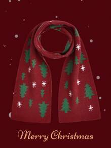 1條聖誕圍巾,編織聖誕樹暖和圍巾,冬季必備,聖誕節禮物 - 紅色 - 查看 4