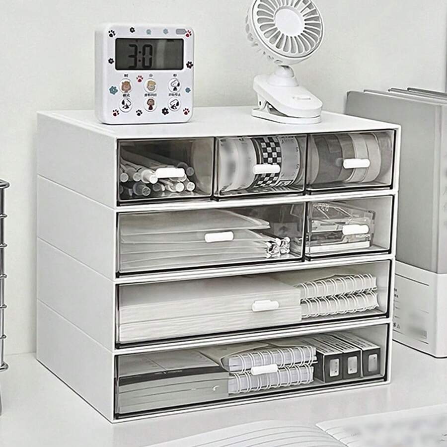 抽屉式化妆品桌面收纳盒珠宝整理护肤品塑料架子文具收纳盒1个