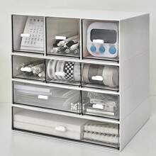 抽屉式化妆品桌面收纳盒珠宝整理护肤品塑料架子文具收纳盒1个