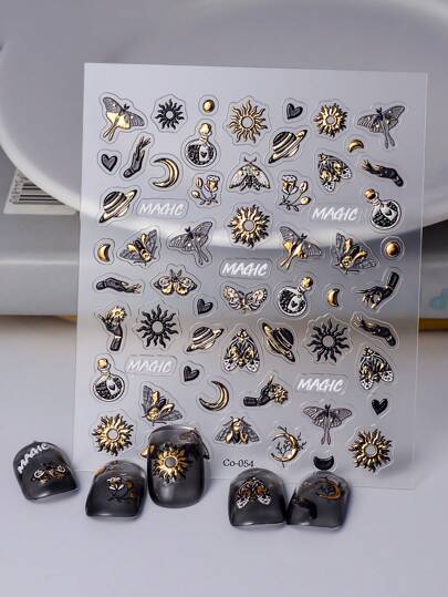 1pc New Technology 5D Rhinestone Butterfly Nail Sticker, With Embossed 3D Texture And Gold Foil, Waterproof, DIY Self-Adhesive Nail Decoration Nail Stickers Nails Nail Supplies