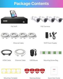 ZOSI 8CH 4K PoE NVR Home Security Camera System With 2TB HDD, 4pcs 5MP Outdoor PoE IP Cameras, 120ft Night Vision, Motion Detection, Remote Access - 黑與白 - 查看 7