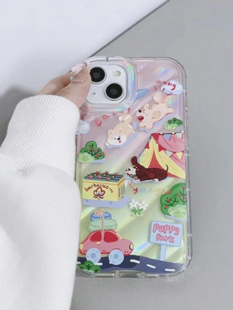 1 pieza Funda de teléfono Camping Wave - Silver Mirror Paper - Water Ripple para perros, compatible con iPhone - Multicolor - Ver 1