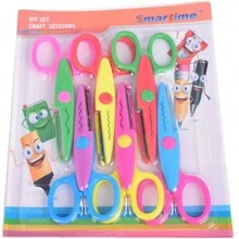6入組剪刀套裝-6種圖案裝飾邊緣兒童趣味剪刀,漫畫圖案和不同波浪設計剪紙 - 彩色 - 查看 6