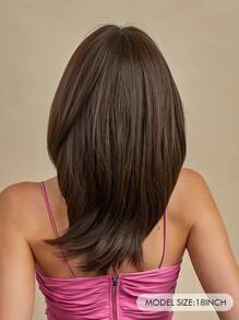 Peluca sintética de cabello lacio y largo hasta la mitad con flequillo de color marrón oscuro, resistente al calor y de aspecto natural, ideal para uso diario o disfraces - Dark Brown - Ver 5