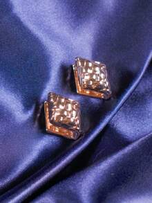 1pair Fashionable Simple Rhombus Shaped Geometric Stud Earrings For Party & Daily Wear - Yellow Gold - View 3