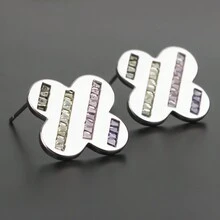1 Par De Pendientes De Botón De Trébol Incrustados Con Flores De Alta Calidad Y Diamantes De Imitación, Un Lujo Versátil De Diseño Original - Plateado - Ver 7