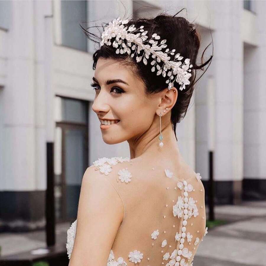 1pc Luxurious Fashionable Bridal Hair Accessory Rhinestone & Crystal Decor Headband For Wedding Party & Festivals - Silver - View 1