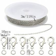 1套diy手鏈和項鍊製作工具包,含鋅合金龍頭扣、黃銅電纜鏈、鐵製跳環、3米銅線、10個鋅合金龍頭鉤、30個鐵製跳環,以及珠織飾品製作所需的diy工具