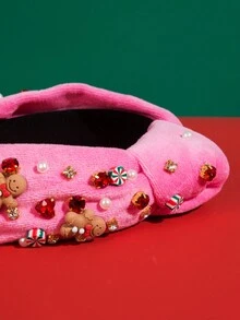 1件圣诞手工圣诞老人头箍，镶嵌宝石和珠子装饰，女士发箍发带 - 粉色 - 查看 3