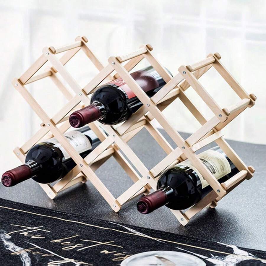 Solid Wood Modern Simple Diamondshaped Wine Rack With Cup Holder, Multifunctional Folding Pine