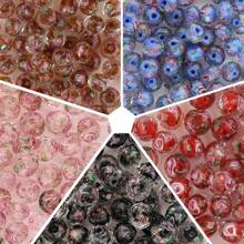 12pcs/pack Japanese Style Flower Patterned Lampwork Glass Beads With Faceted Surface And Gold Sand Inlay For Diy Jewelry Making - glass bead - View 3