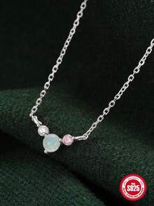 1條925純銀圓形項鍊,女士首飾,帶有首字母吊墜,長鍊,適用於婚禮珠寶奢華細緻珠寶 - 銀色 - 查看 5