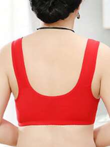 Front Closure V-neck Daily Bra - Red - View 2