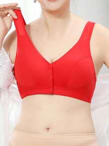 Front Closure V-neck Daily Bra - Red - View 1