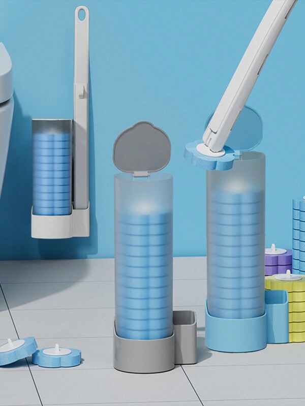1set Disposable Toilet Cleaning Brush With Holder And 6 Wand Refills For Bathroom Cleaning, Disposable Toilet CleaningSystem, Disinfecting Refills, Bathroom Tools Bathroom Decor Fall Decor