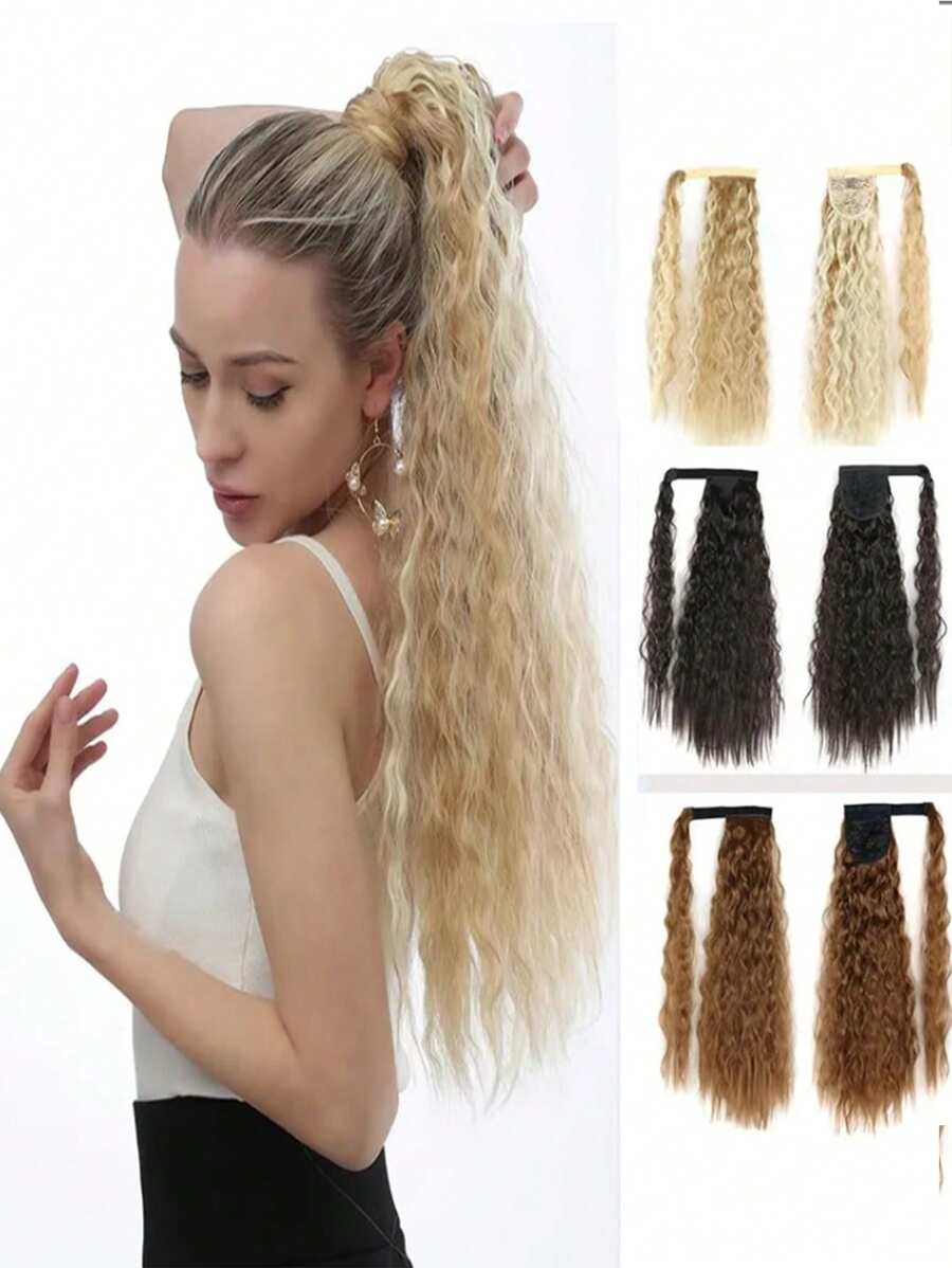 1 件装小卷发 22 英寸自然黑色合成发马尾辫适合日常使用 - 黑色 - 查看 1