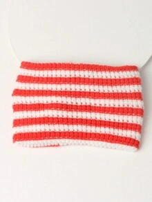 1 White Striped Two-color Knitted Casual Warm And Comfortable Headband Suitable For Daily Use - Multicolor - View 3