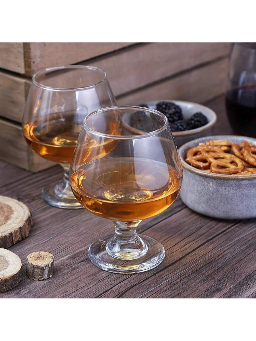Set of 4 Brandy Snifter Glasses for Whiskey, Short Stem Wine Glass Set