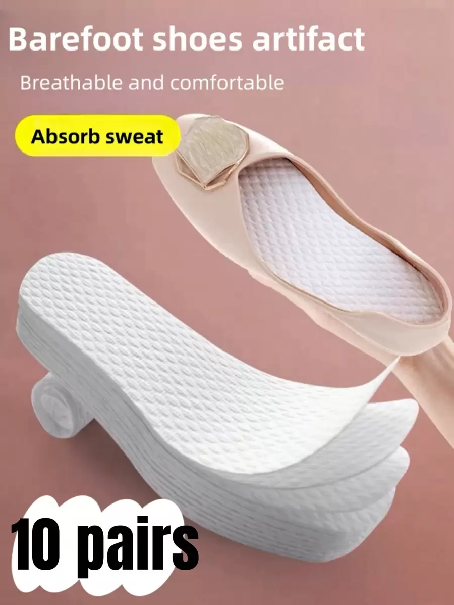 10對/入一次性鞋墊,吸汗透氣、抗臭味,男女均適用,超薄、防滑,適用於赤腳穿著的夏季訓練鞋墊
