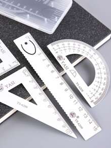 1 Box Of 4 Metal Black Minimalist Ruler Set Straight Ruler Triangle Ruler Student Office Usable Protractor Triangle Ruler,Rulers - Black - View 2