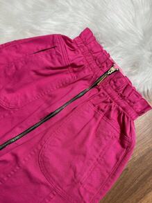 Saia Jeans Saia sarja cintura alto com elastic Com zíper - Pink - Visão 2