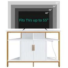 Modern Corner TV Stand For 55 Inch With Power Outlets Entertainment Center White - White - View 5