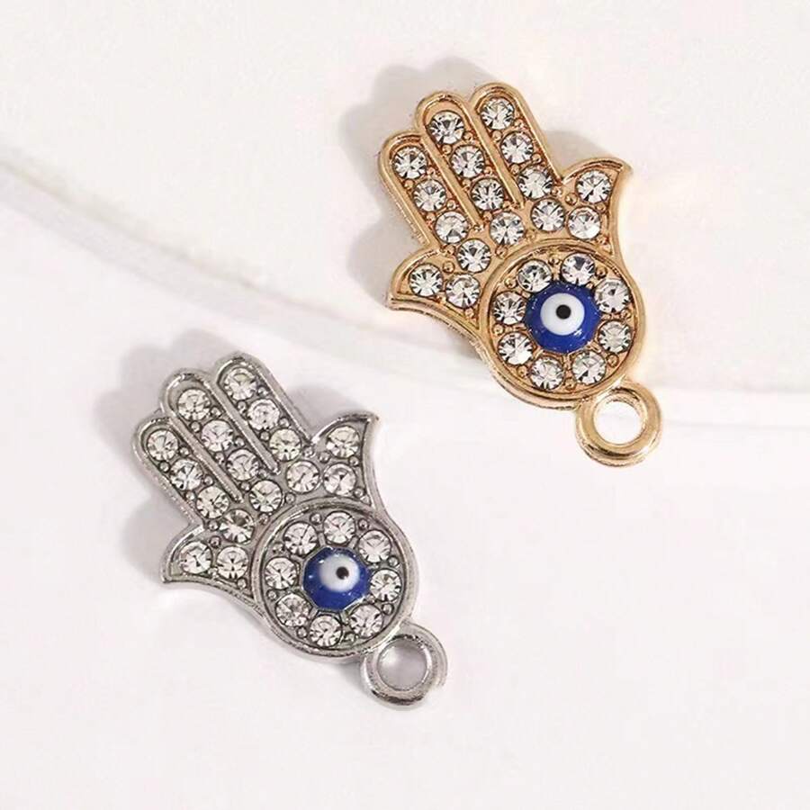 5入組鑲嵌水晶手淺藍色土耳其眼耳環項鍊珠寶製作用手掌吊墜 - 銀色 - 查看 1