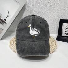 1pc Silly Goose Pattern Printed Washed Denim Baseball Cap For Men & Women, Fashionable & Personalized Hat Street