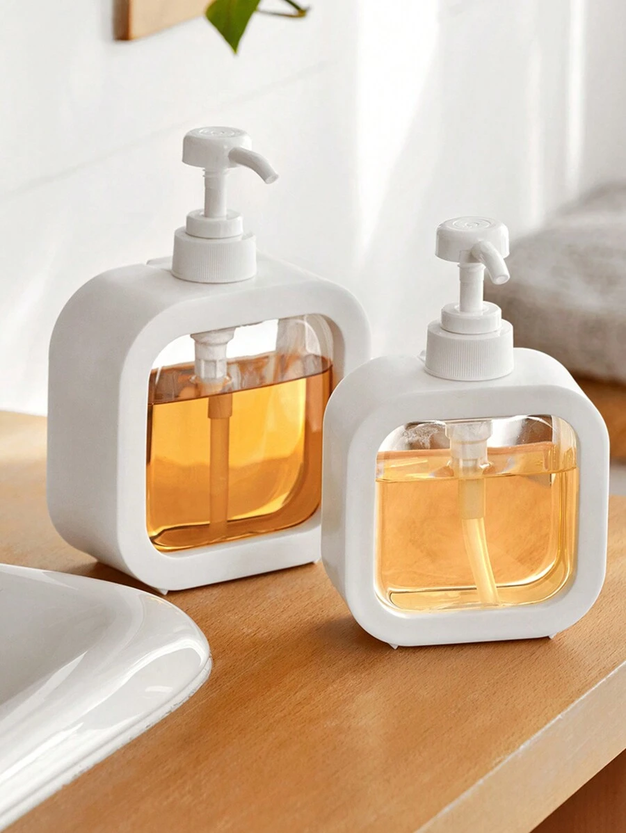 1pc Luxury Translucent Liquid Dispenser Bottle For Hand Soap, Shower Gel, Shampoo, Lotion, Visible Push Bottle - White - View 1