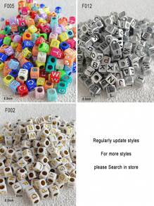 100 顆多色方形金屬壓克力字母立方珠適合女/女孩 Diy 珠寶製作 - 6mm*6mm字母珠子 - 查看 3