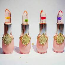 1支果凍半透明花朵圖案變溫口紅,不沾杯配方,內含乾燥花 - 紅色 - 查看 2